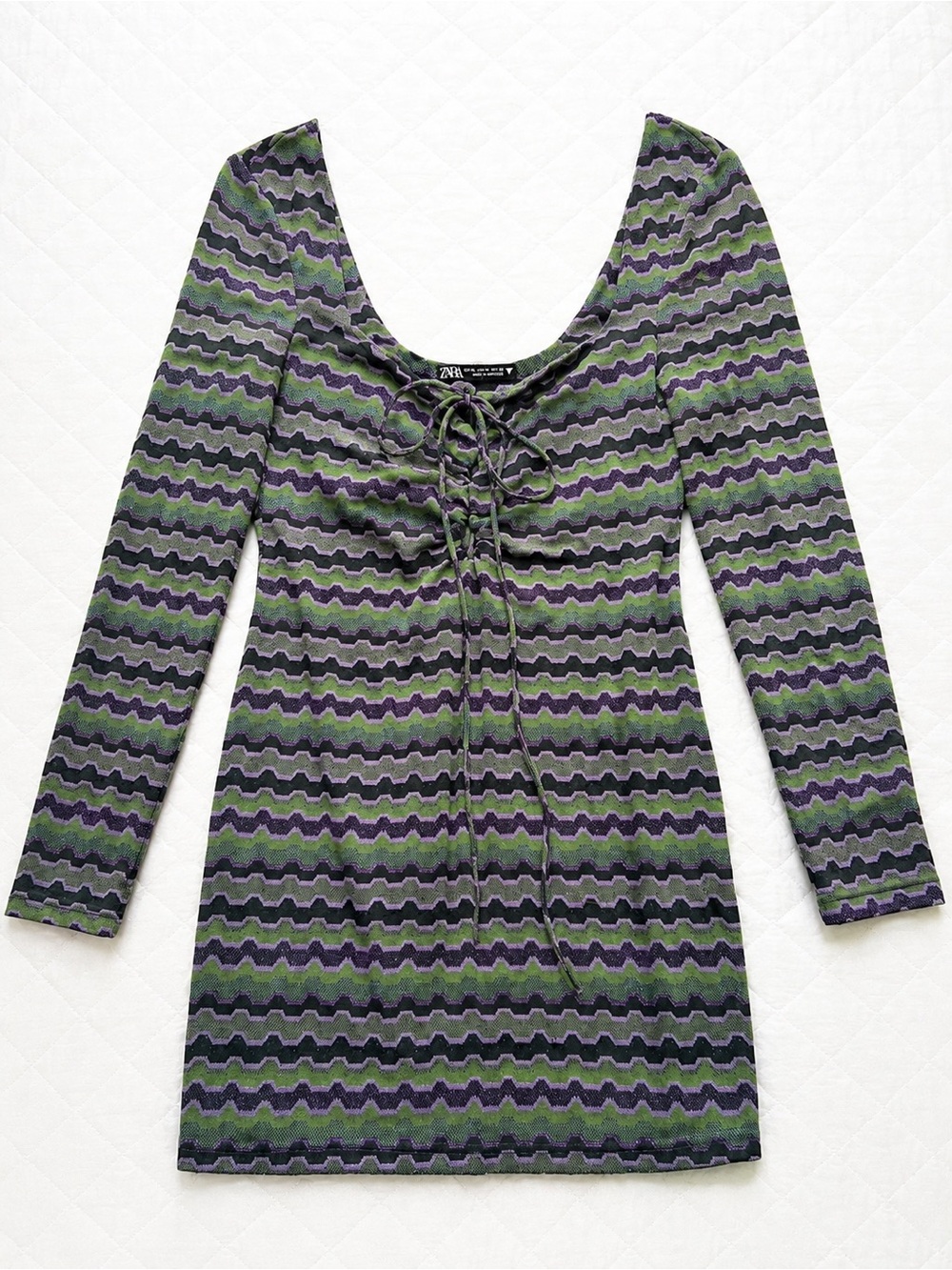 Zara Metallic Knit Zigzag Mini Dress XL Purple Green Y2K